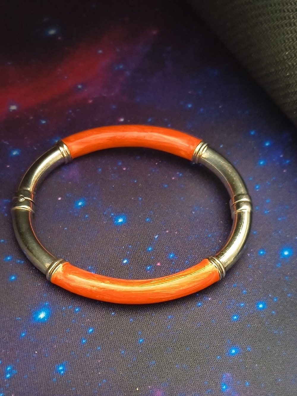 Stunning Milor Italy Orange Enamel And Sterling Silver Bangle.